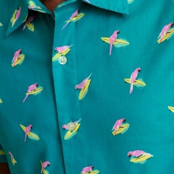 Bonobos | Riviera Bird Parrot Print Short Sleeve Collar Button Down Shirt Large - Picture 2 of 7